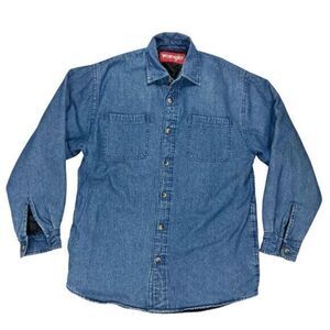 WRANGLER Quilt Lined Collared Shirt Mens S Blue Denim Button Up Classic Career
